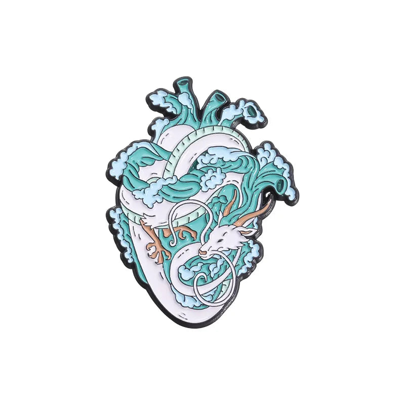 Ocean Wave Heart Brooch – Blue Landscape Pin