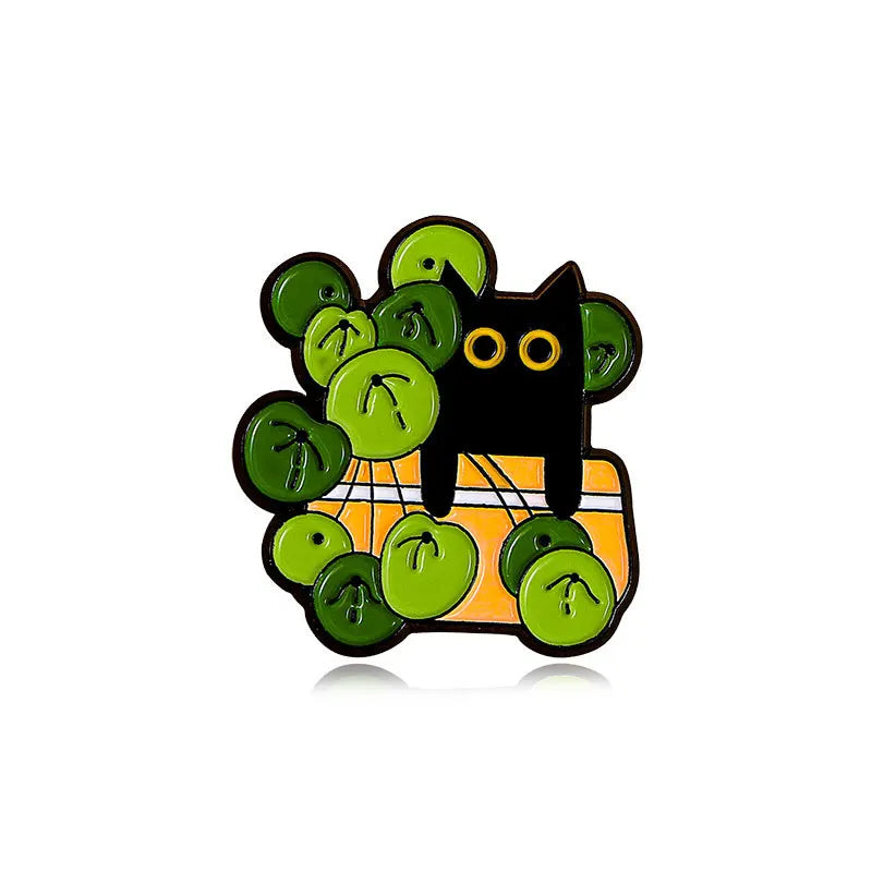 Cats in Plants Enamel Pin – Cute Black Cat Potted Plant Brooch Gift