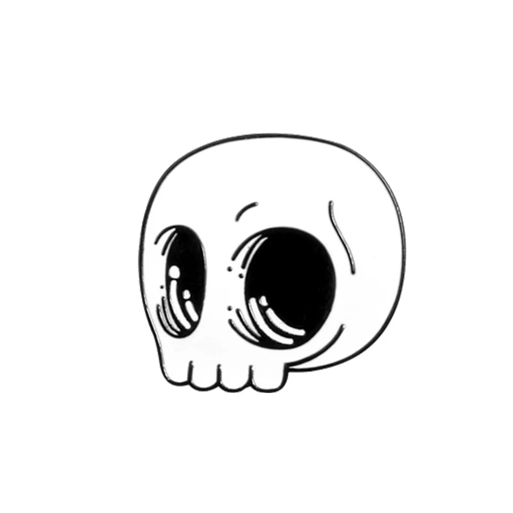 BOO! Skull Enamel Pin – Black & White Punk Horror Lapel Badge for Bags & Jackets