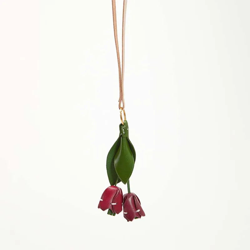 Floral Cowhide Bag Charm – Elegant Leather Pendant