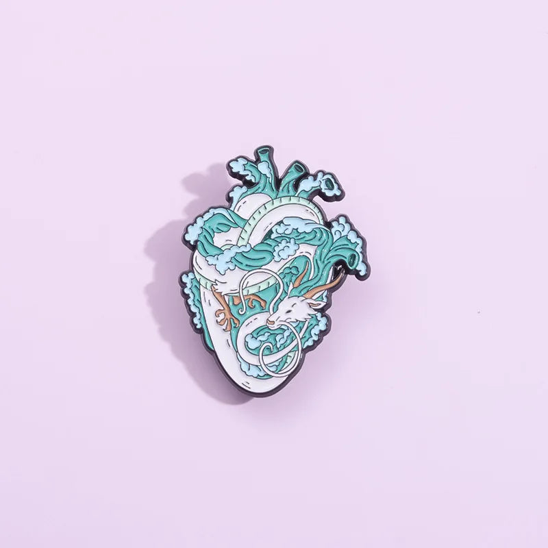 Ocean Wave Heart Brooch – Blue Landscape Pin