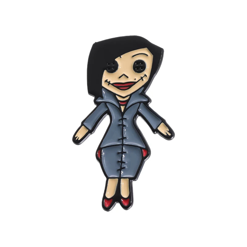 Coraline Doll Enamel Pin – Horror Punk Brooch