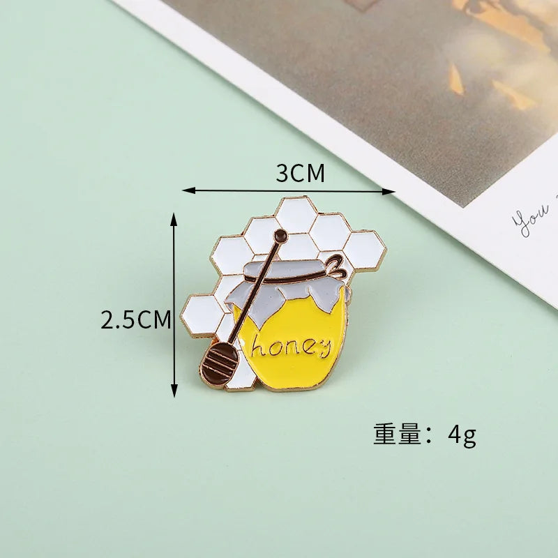 Cute Bee & Honey Pot Brooch – Cartoon Alloy Pin Badge