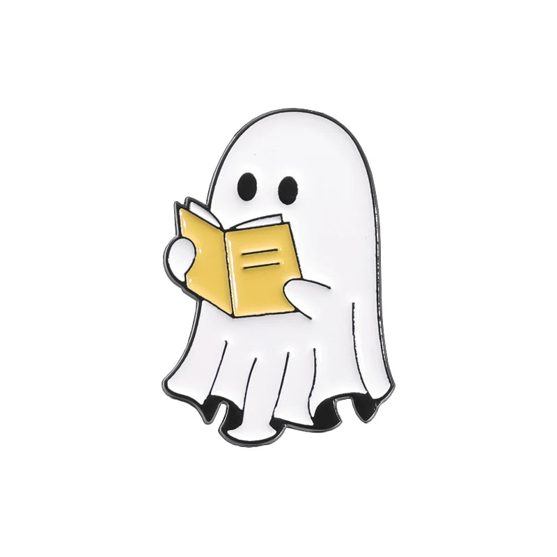 Halloween Ghost & Pumpkin Enamel Pin – Spooky Tarot Brooch Lapel Badge