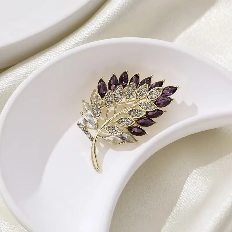 Colorful Crystal Leaf Brooch