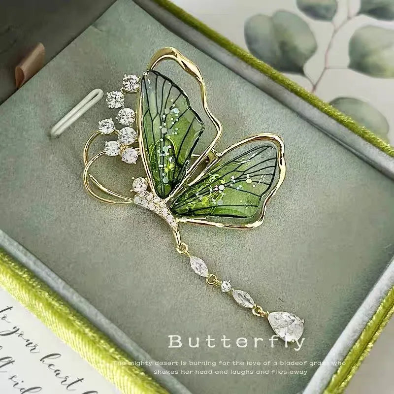 Exquisite Green Crystal Butterfly Brooch – Elegant Jewelry Gift for Women & Girls