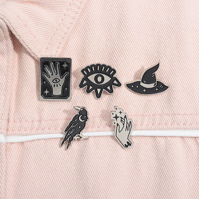 Mystic Crow Enamel Pin – Tarot & Magic Ball Design