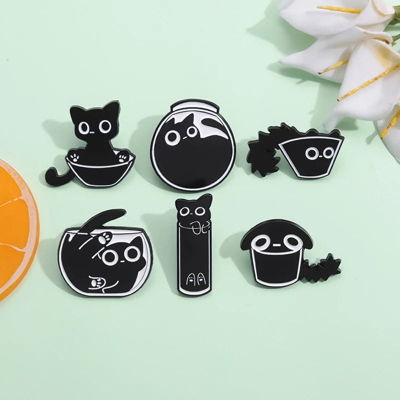 Black Cat Enamel Pin – Cute Kitten Lapel Badge Backpack Jewelry