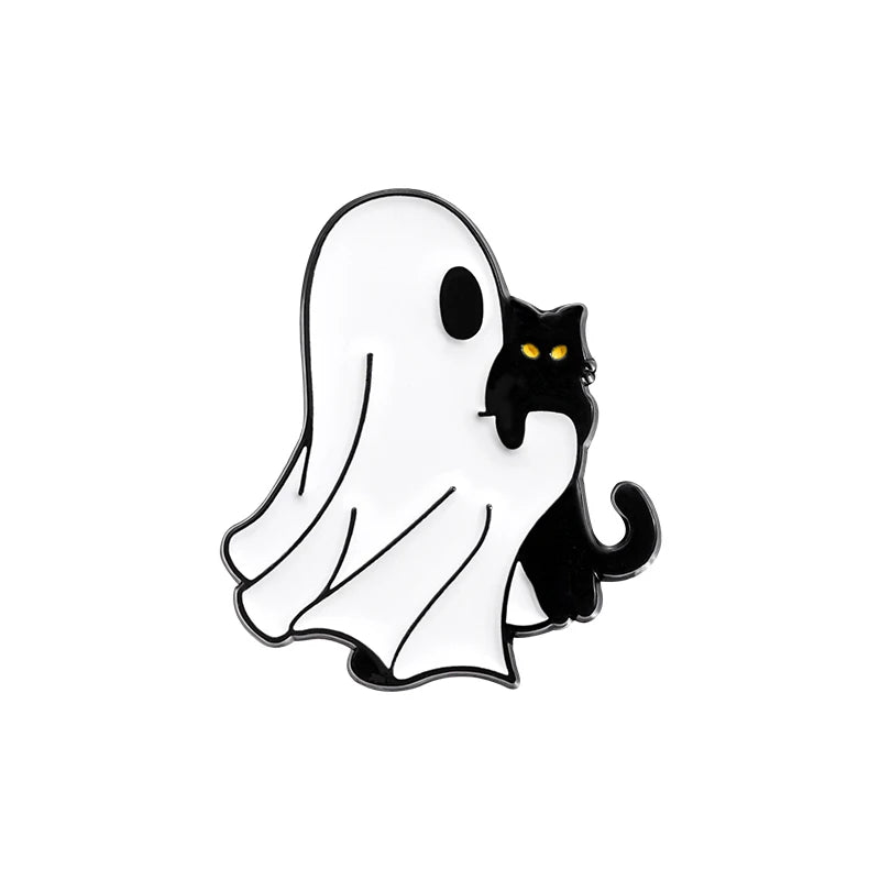 Cute Ghost Cat Enamel Pin – Black Cat Lapel Brooch Backpack & Clothes Accessory