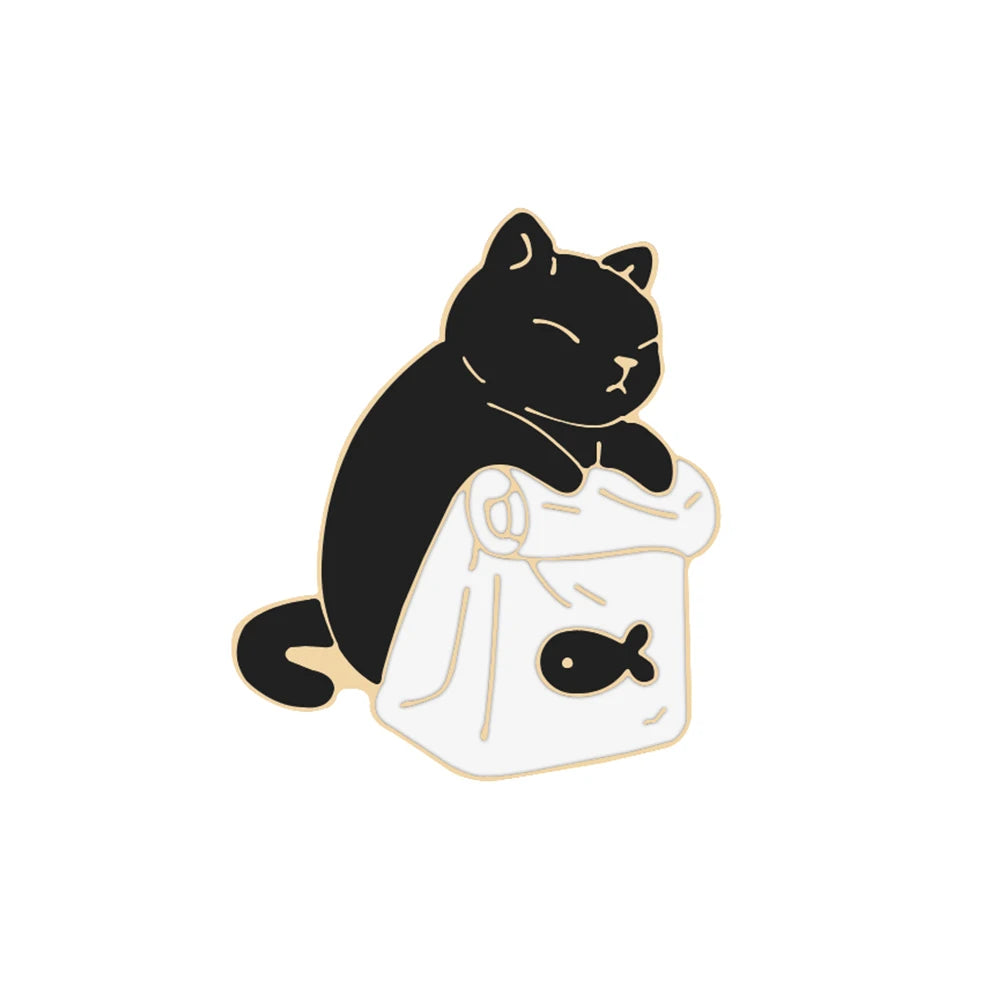 Cute Black & White Cat Enamel Pin – Funny Kitty Brooch
