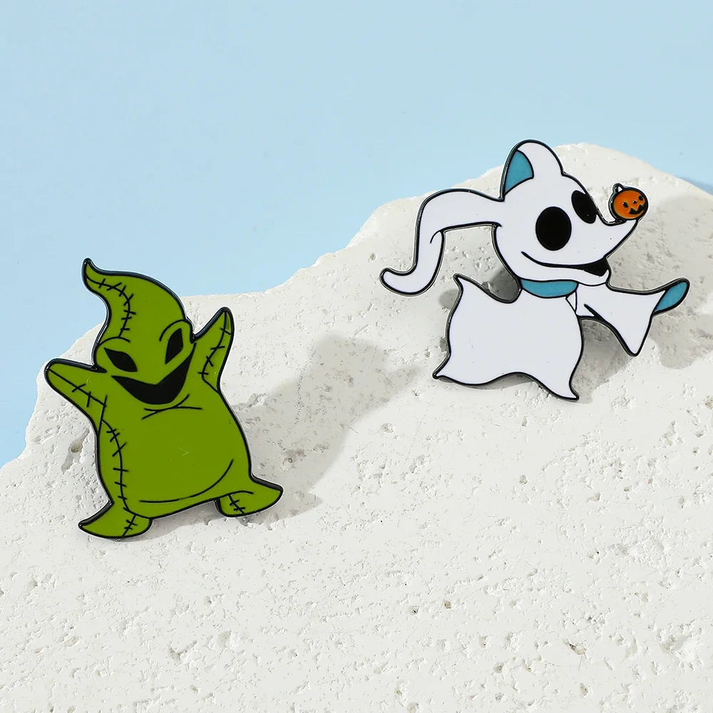 Nightmare Before Christmas Brooch Set – Oogie Boogie & Zero Enamel Pins for Clothes & Backpacks”