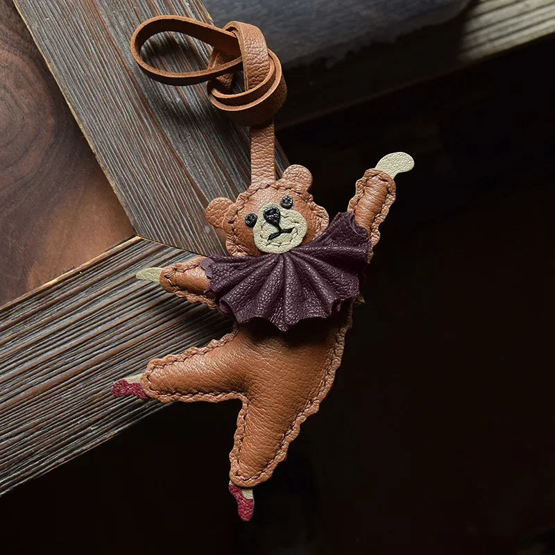 Handmade Leather Teddy Dog Bag Charm