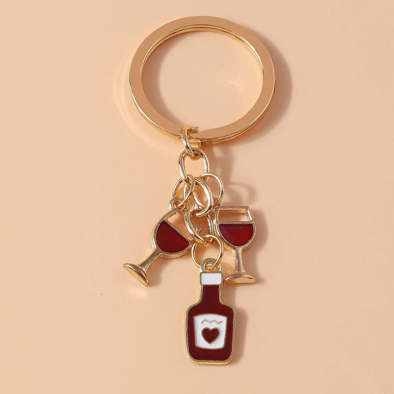 Red Wine Keychain – Cute Enamel Key Ring for Handbags