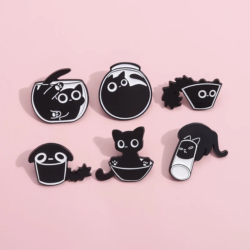 Black Cat Enamel Pin – Cute Kitten Lapel Badge Backpack Jewelry