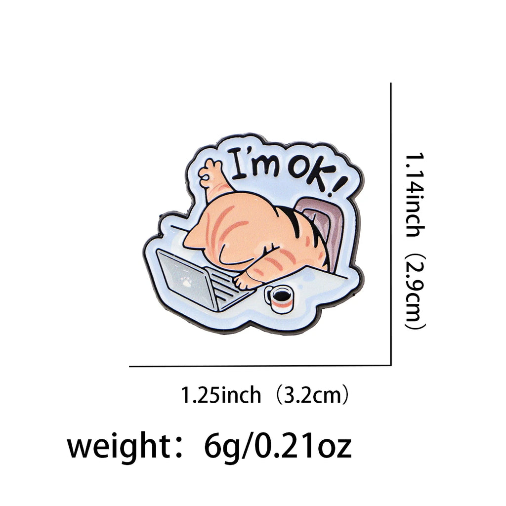 Lazy Office Cat Pin – Funny Animal Badge