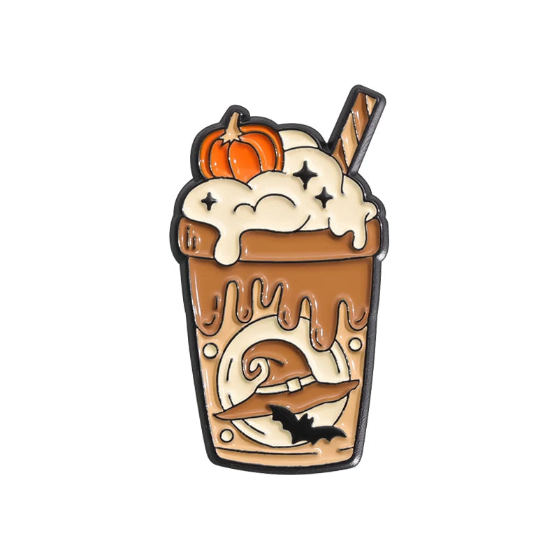 Spooky Pumpkin Milk Tea Brooch – Cute Halloween Pin