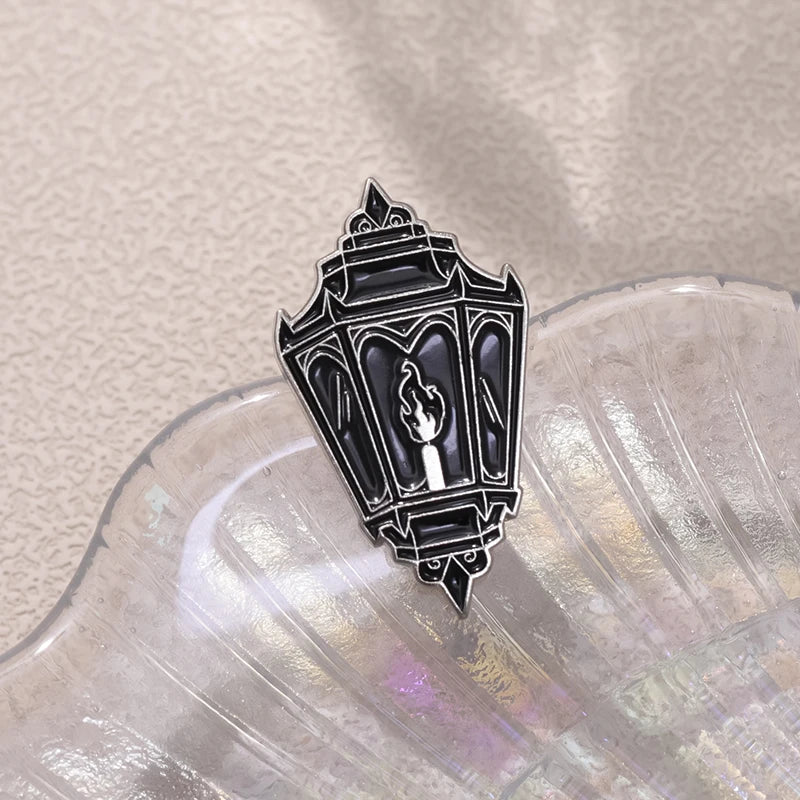 Black Lantern Pin – Gothic Enamel Brooch for Halloween & Everyday Style