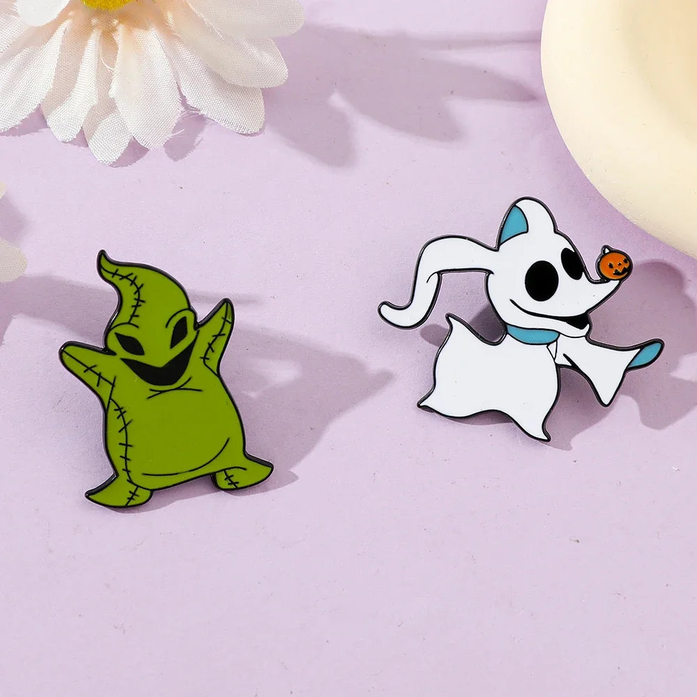 Nightmare Before Christmas Brooch Set – Oogie Boogie & Zero Enamel Pins for Clothes & Backpacks”