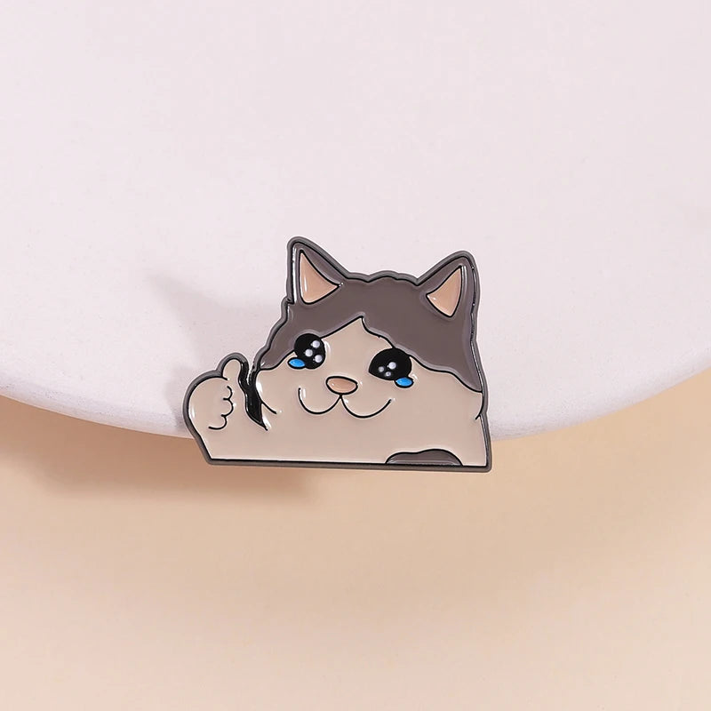 Crying Cat Thumbs Up Enamel Pin
