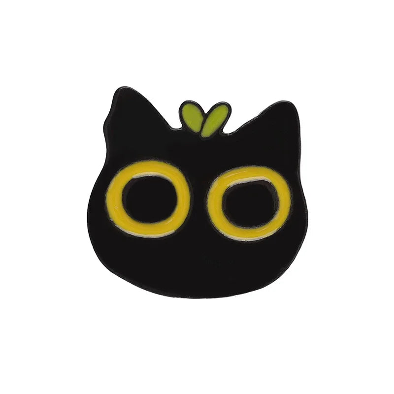 Cats in Plants Enamel Pin – Cute Black Cat Potted Plant Brooch Gift