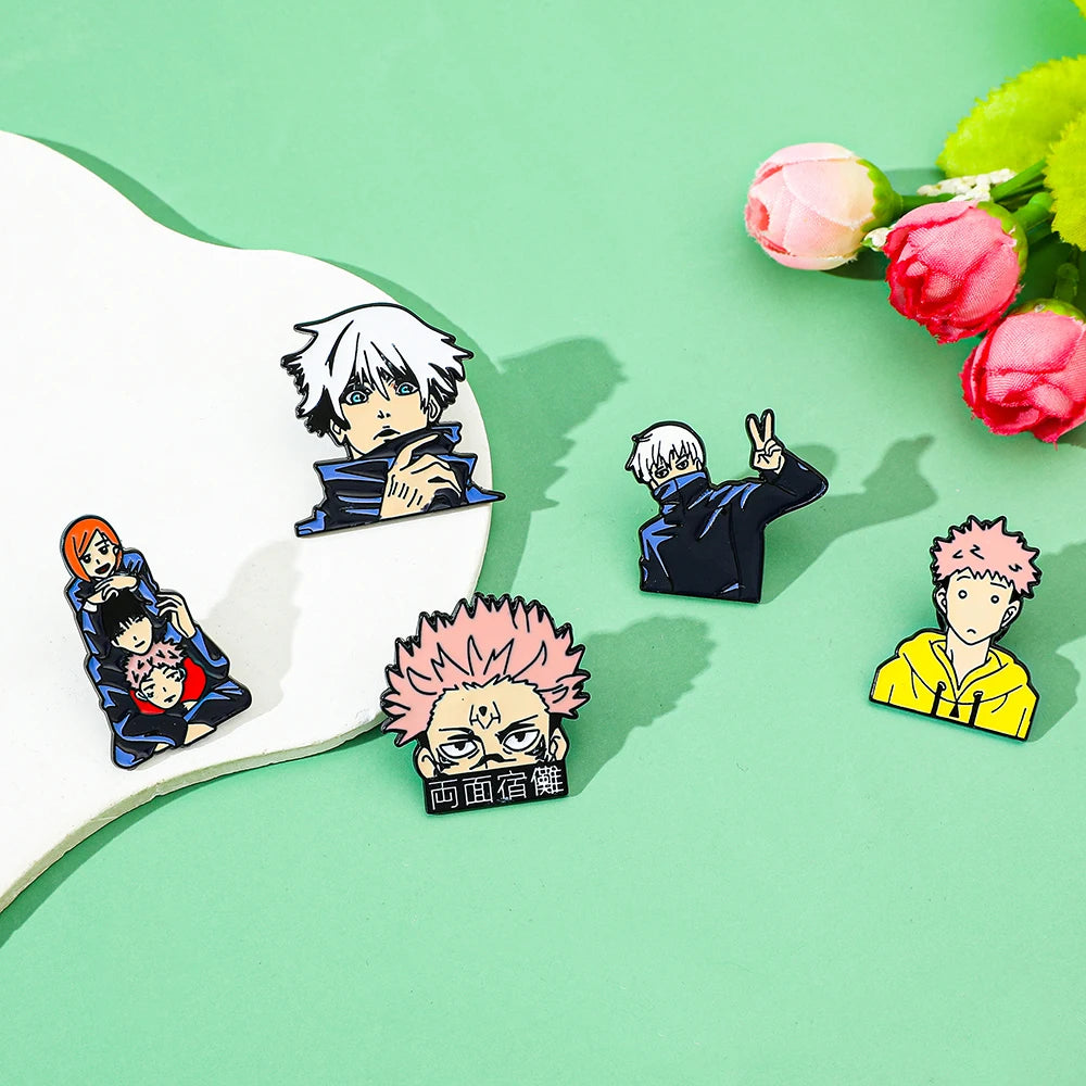 Itadori Yuji Enamel Pin Set – 5pcs Funny Anime Brooch Collection