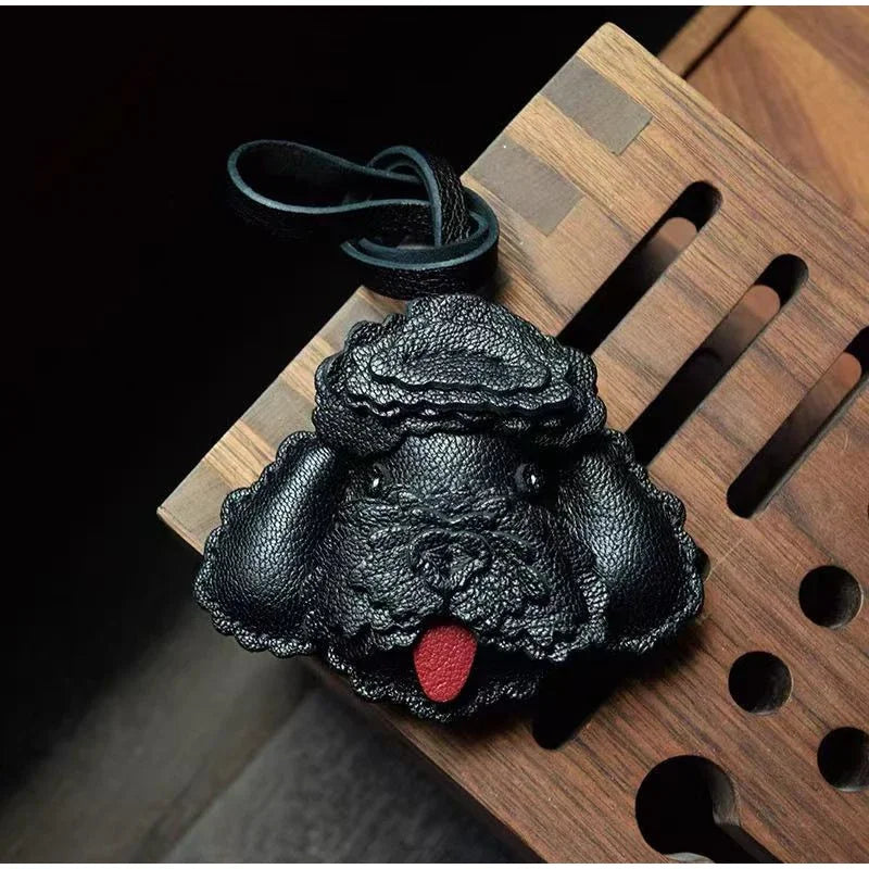 Handmade Leather Teddy Dog Bag Charm