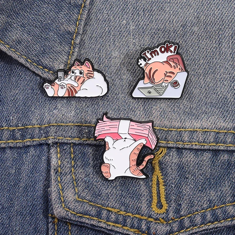 I’m OK Cat Office Work Enamel Pin – Funny Money Brooch