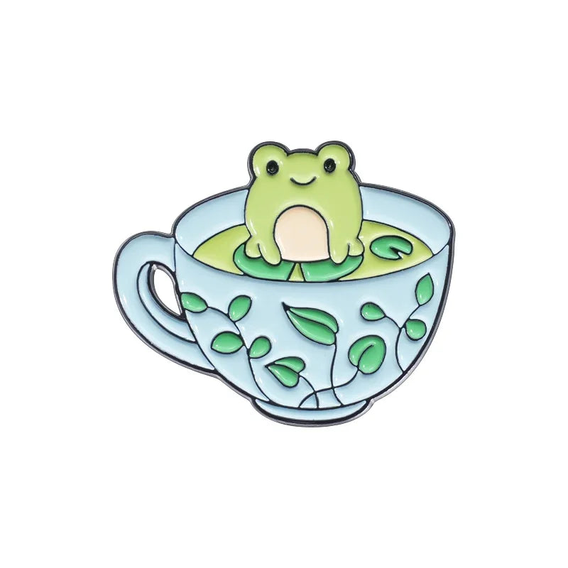Coffee & Animal Enamel Pin Collection – Cute Ghost, Duck, Frog & Capybara Brooches