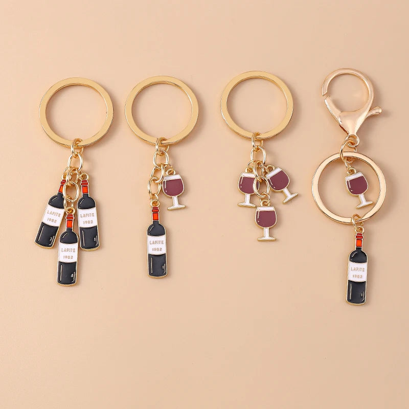 Red Wine Keychain – Cute Enamel Key Ring for Handbags