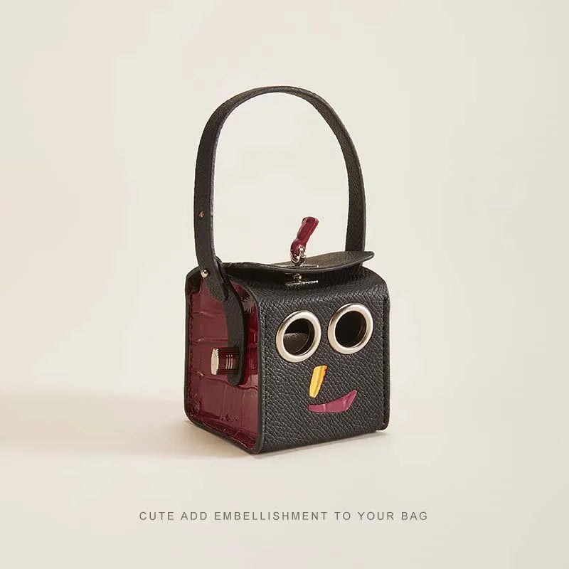 Leather Robot Bag Charm – Cute Mini Keychain & Earphone Case