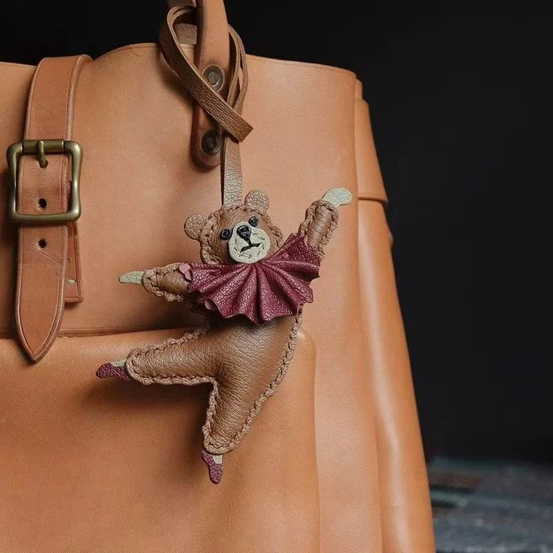Handmade Leather Teddy Dog Bag Charm