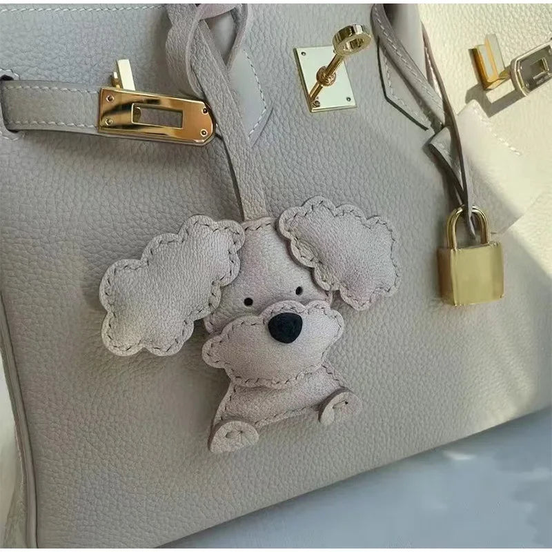 Handmade Leather Teddy Dog Bag Charm