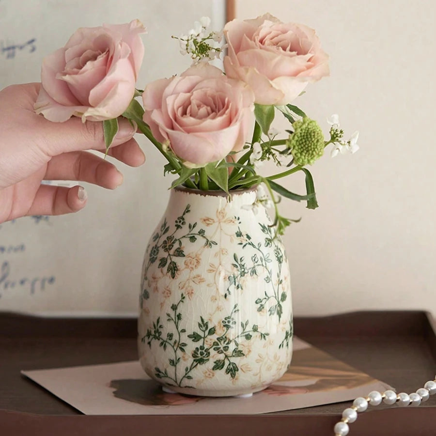 Ice Crackle Ceramic Vase – Handmade Bohemian Art Home Decoration