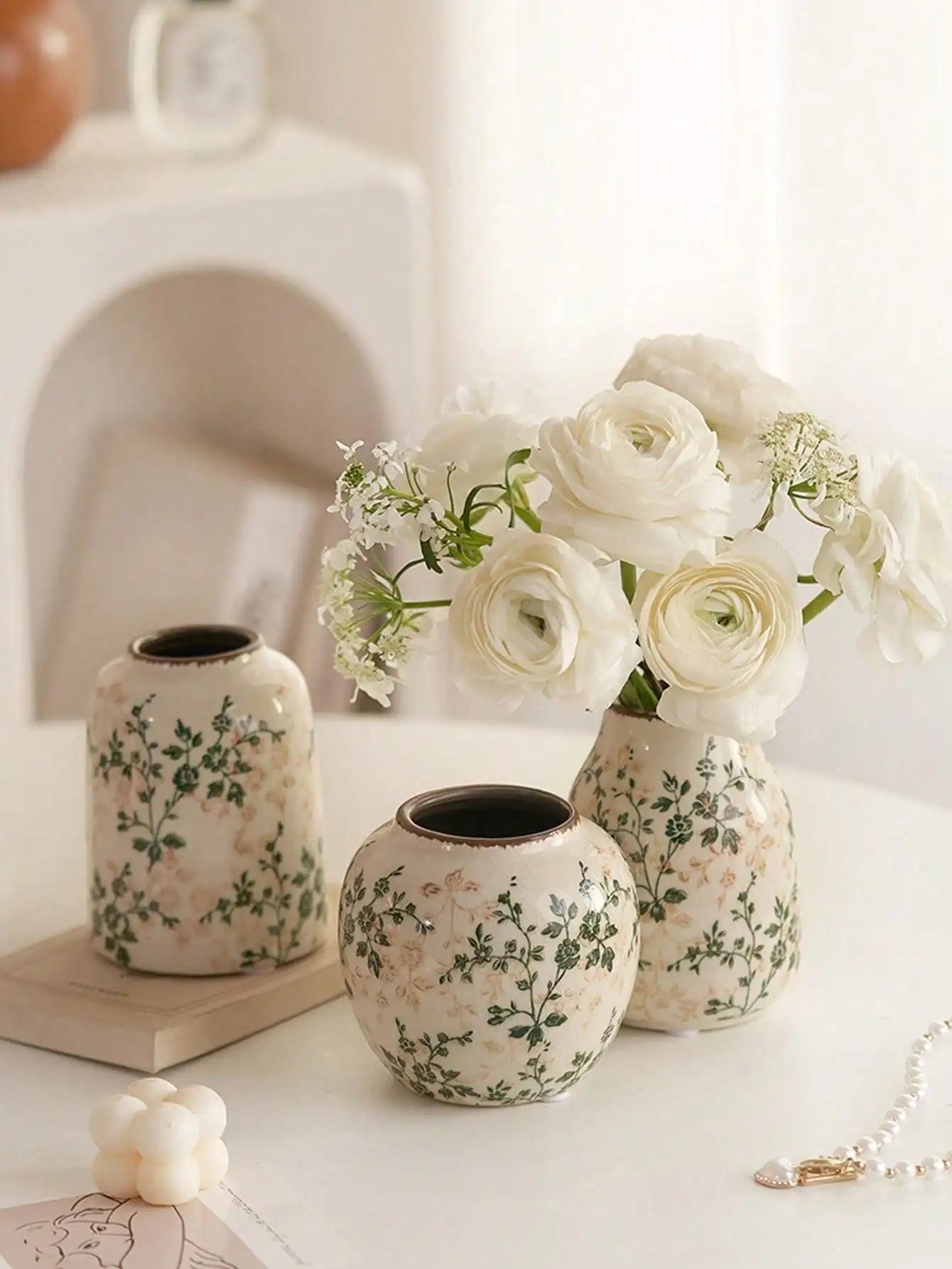 Ice Crackle Ceramic Vase – Handmade Bohemian Art Home Decoration