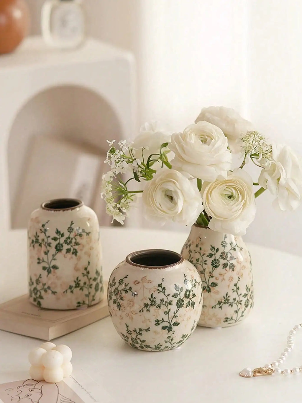 Ice Crackle Ceramic Vase – Handmade Bohemian Art Home Decoration