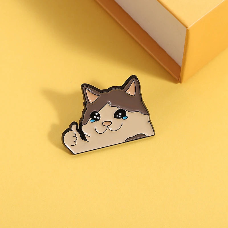 Crying Cat Thumbs Up Enamel Pin