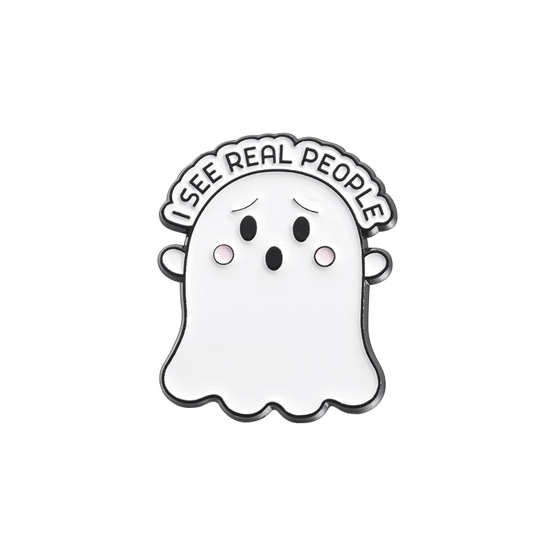 Halloween Ghost & Pumpkin Enamel Pin – Spooky Tarot Brooch Lapel Badge