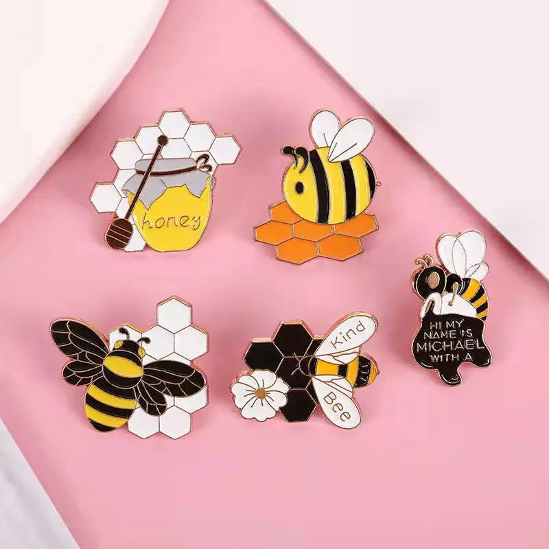 Cute Bee & Honey Pot Brooch – Cartoon Alloy Pin Badge