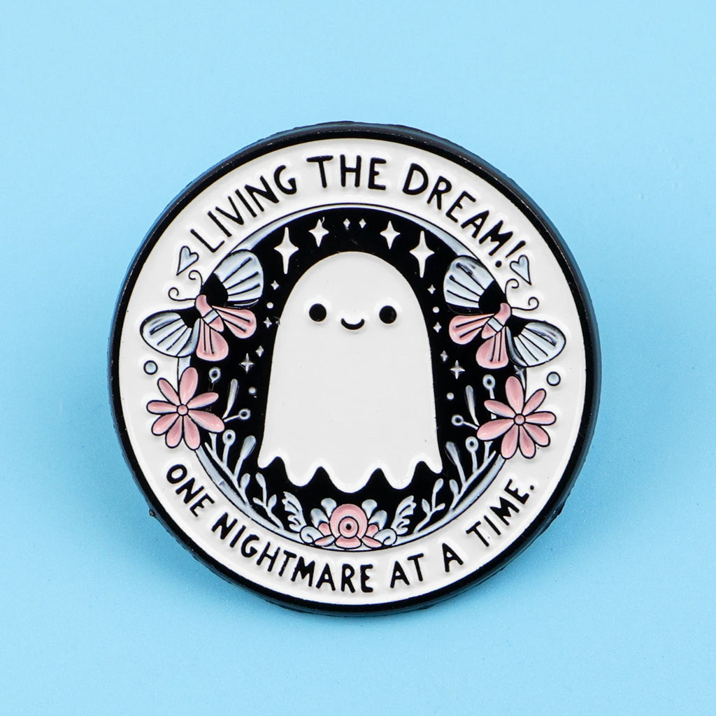 Cartoon Ghost Enamel Pin – Cute Halloween Brooch