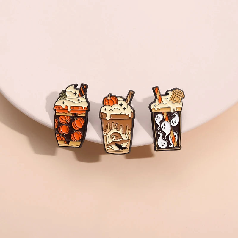 Spooky Pumpkin Milk Tea Brooch – Cute Halloween Pin