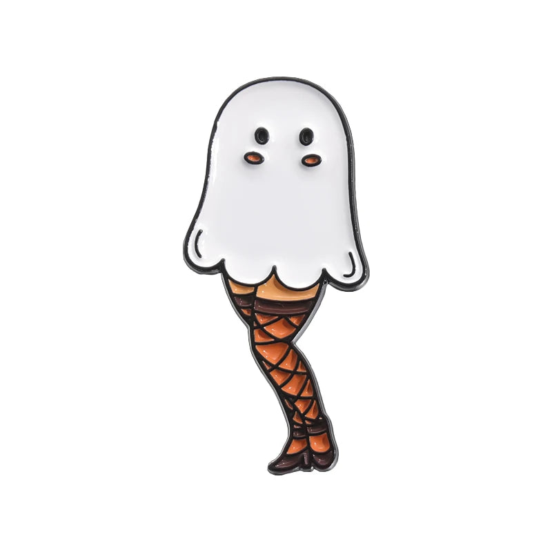 Halloween Ghost & Pumpkin Enamel Pin – Spooky Tarot Brooch Lapel Badge