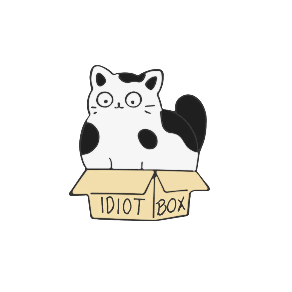 Cute Black & White Cat Enamel Pin – Funny Kitty Brooch