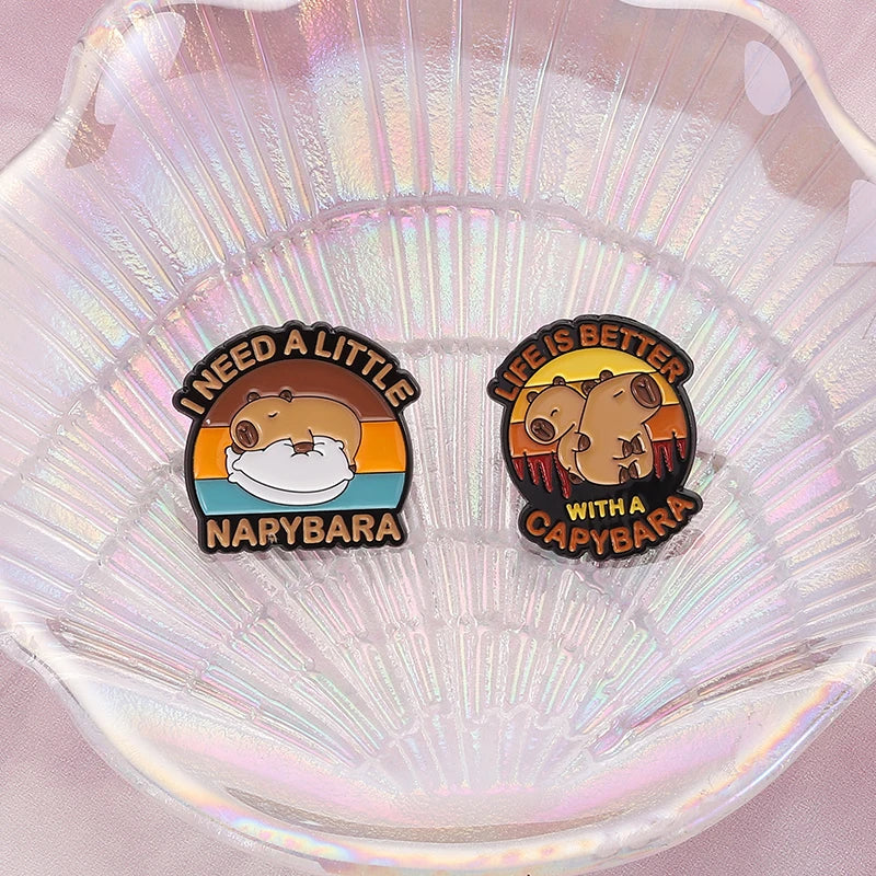 Cute Animal Enamel Pin Set (3–5pcs) – Cat & Capybara Brooches