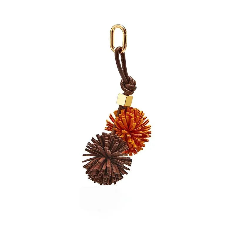 High-Grade Leather Flower Ball Tassel – Bag & Car Pendant