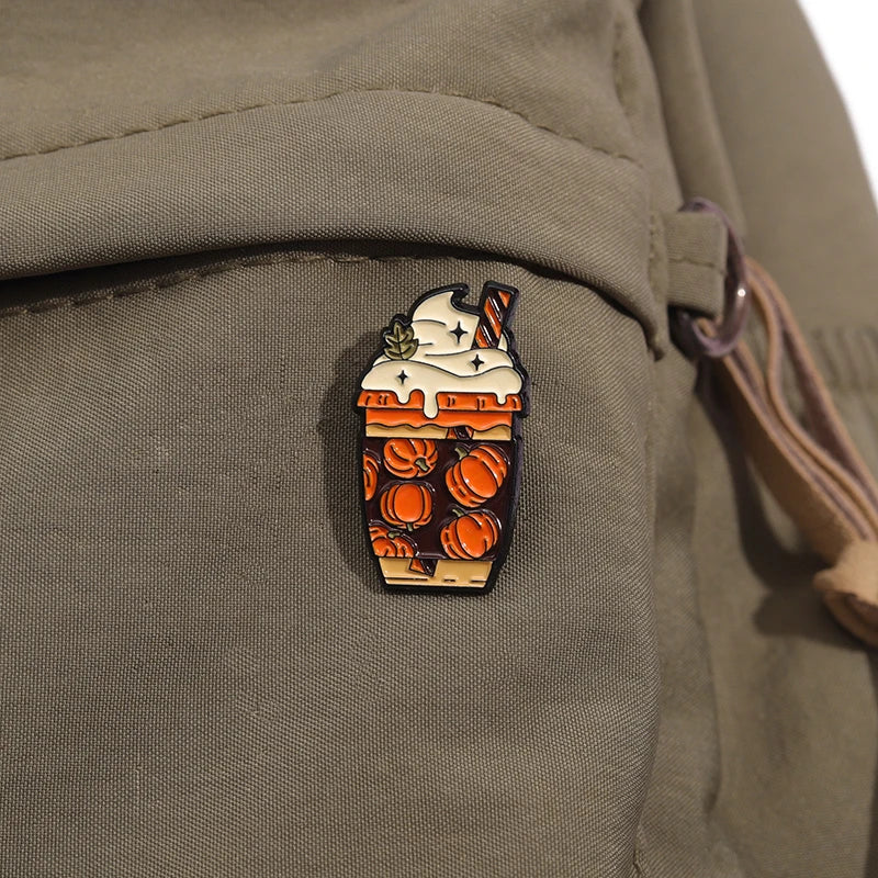 Spooky Pumpkin Milk Tea Brooch – Cute Halloween Pin