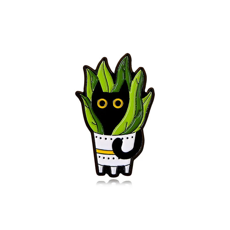 Cats in Plants Enamel Pin – Cute Black Cat Potted Plant Brooch Gift