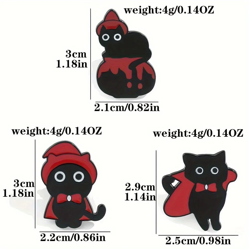 5pcs Halloween Cat & Skeleton Brooch Set – Pumpkin, Bat, Broom & Lapel Pins