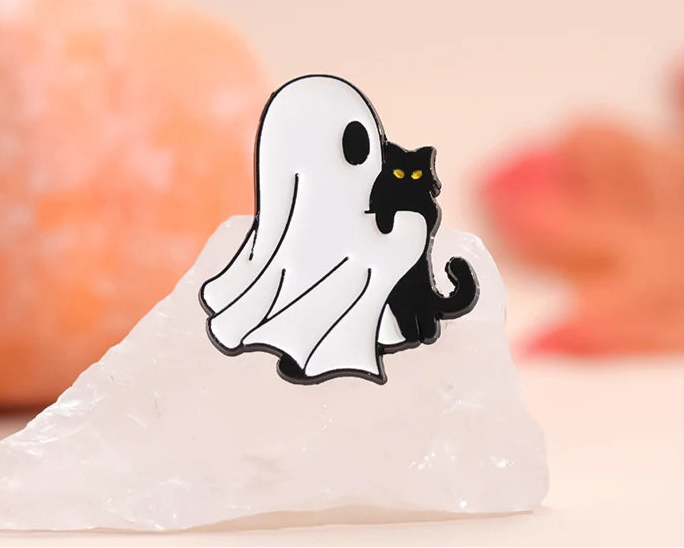 Cute Ghost Cat Enamel Pin – Black Cat Lapel Brooch Backpack & Clothes Accessory