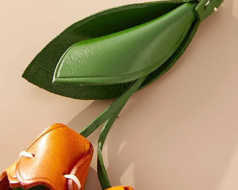 Floral Cowhide Bag Charm – Elegant Leather Pendant