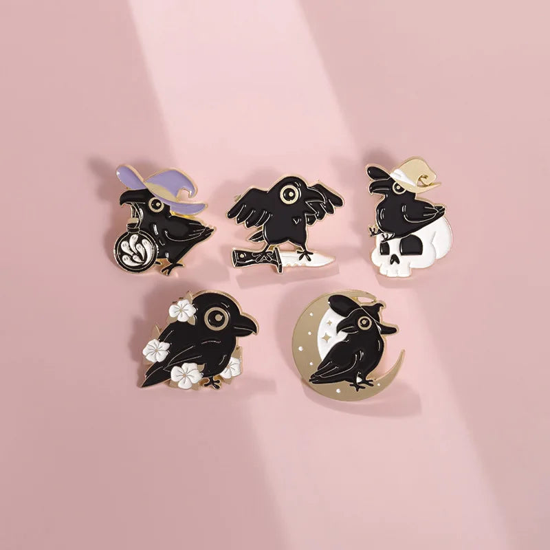 Mystic Crow Enamel Pin – Tarot & Magic Ball Design
